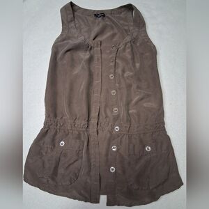 Bebe Chocolate Sleeveless Button-Up Top